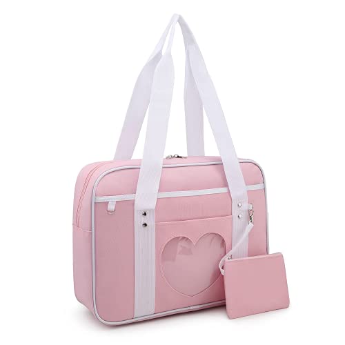 Ita Bag Heart Japanese Bags Borsa a tracolla grande Kawaii,Kawaii Shoulder Bag,Handbag Japanese School Bag,Borsetta Lolita Comic Cosplay fai da te (Light pink)