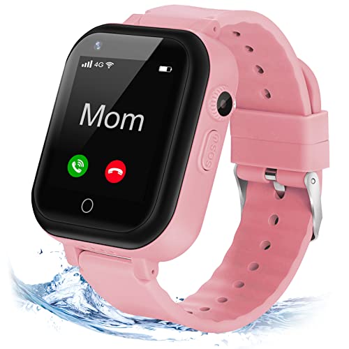 jianyana 4G Smart Watch per Bambini IP67 Impermeabile Smartwatch con Chiamata SOS, Sveglia, Giochi, Orologio per Bambini da 3 a 14 Anni, Regali di Compleanno per Ragazzi e Ragazze(Rosa)
