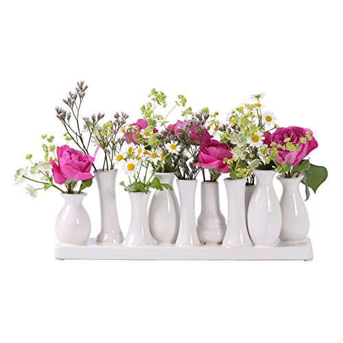 Jinfa Vasi per fiori decorativi ceramica centrotavola design | Bianco 31x7x11 cm | 10 vasetti