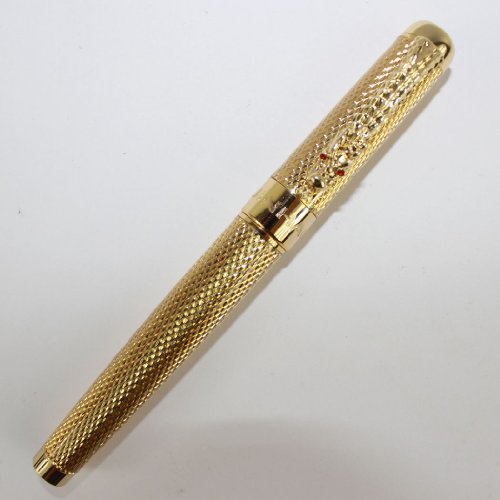 Jinhao 1200 puro oro penna stilografica media con intaglio modello