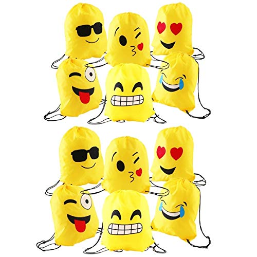 JZK 12 Pezzi Emoji Zaino con Coulisse Sacchetto del PE per Bambini e Adulti Festa di Compleanno Bambini bomboniare Borsa Sacchetto Festa
