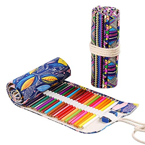JZK 2 x Astuccio arrotolabile portamatite in tela custodia portapenne con 72 posti per matite colorate pennarelli borsa porta matite da viaggio