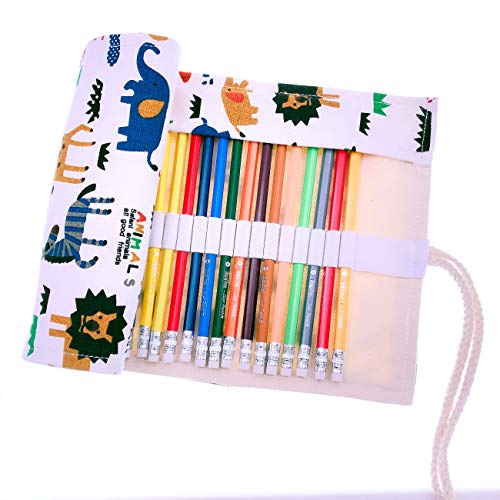 JZK Set 36 pastelli colorati matite colorate con custodia portamatite arrotolabile in tela, regalo compleanno natale per bambini e adulti