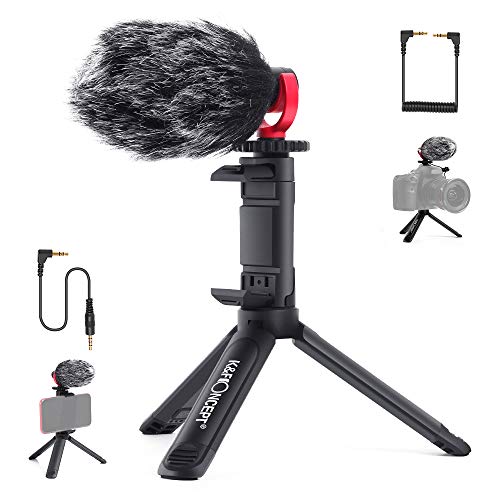 K&F Concept Microfono per Camera CM600, VideoMicro Microfono Direzionale con Treppiede, Microfono Kit per Fotocamere, videocamere
