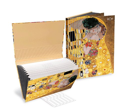 KAOS - Porta documenti a soffietto A4 - Dimensioni 21 x 29,7 cm - Gustav Klimt, Il Bacio - 12 scomparti, 30 etichette
