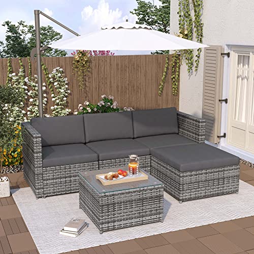 KecDuey Set di mobili da giardino Mobili Lounge da giardino, divano angolare, set di divani con cuscini di seduta e schienale (grigio)