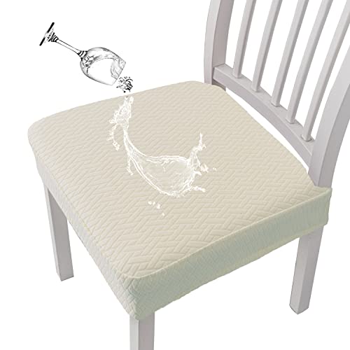 KELUINA Coprisedili per sedie impermeabili in jacquard con reticolo elasticizzato 1 2 4 6 pezzi Coprisedie per sedie da pranzo Coprisedie per cucina (Beige,4 PCS)