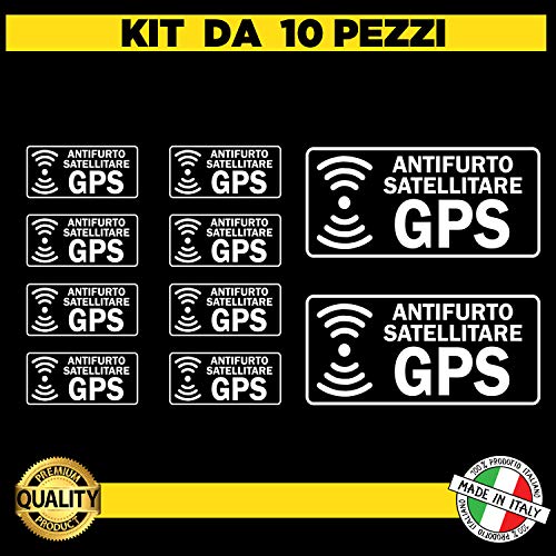 Kit da 10 (8 piccoli+2 grandi) Adesivi satellitari Trasparenti antifurto GPS per Interno Auto - Adesivi Allarme GPS ANTIFURTO - Adesivo ANTIFURTO SATELLITARE GPS per Camion AUTOVEICOLI