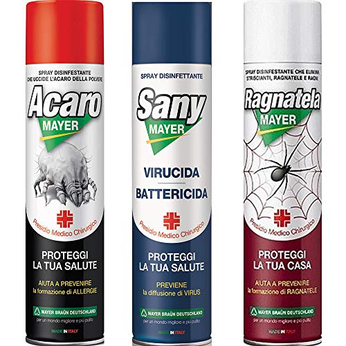 Kit Spray Insetticida Antiacaro - Sanificante - Disinfestante Ragni| 1 Spray Specifico Antiacaro Della Polvere|1 Spray Ragni, Ragnatele, Insetti Striscianti| 1 Disinfettante Virus, Batteri,Funghi
