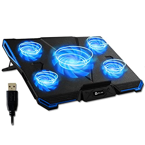 KLIM Cyclone - Base di Raffreddamento PC Portatile + Laptop Stand con 5 ventole + Il Miglior Supporto Raffreddatore + Cooling Pad Gaming PS5 PS4 Xbox One + Blu + Nuova Versione 2022