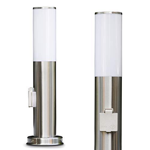 Lampada con base in acciaio inox | lampada da terra con presa | acciaio e bianco | lampada da esterno con portalampada E27