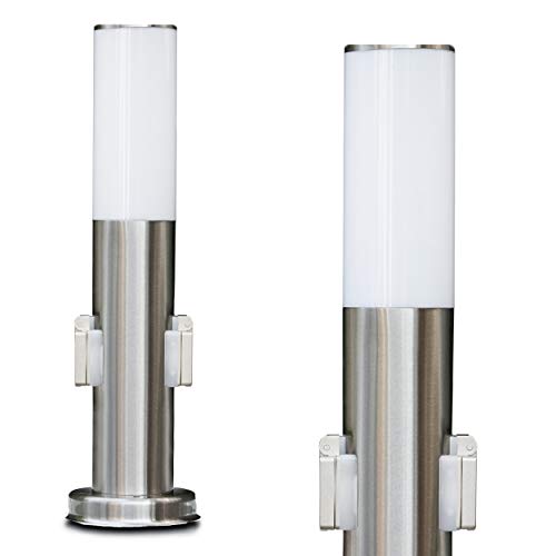 Lampione con base „Caserta“: Lampione a paletto con presa di corrente | indicato come lampione per vialetto, per la terrazza o per il balcone | in acciaio inox e plastica