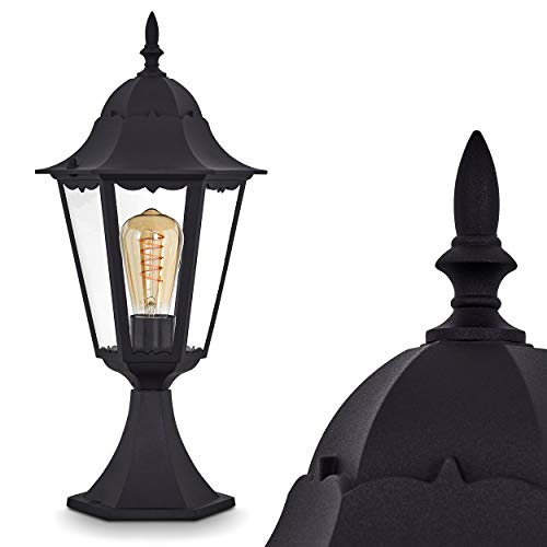 Lampione da giardino nero: Lampione con presa di corrente | design rétro | lampione rustico in ghisa di alluminio | lampione con base per la terrazza o l’ingresso