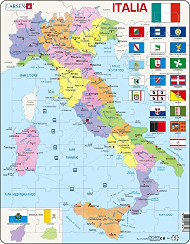 Larsen A42 Italia, mappa politica puzzle, edizione Italiano, Puzzle Incorniciato con 70 pezzi