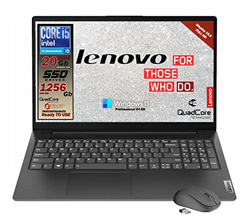 Lenovo, Pc portatile notebook, cpu Intel i5 11Th gen, 4 Core, 20 Gb RAM, Display Full HD da 15,6 , SSD Nvme da 256 Gb + HDD DA 1000 Gb, Win 11 Pro, Office Pro 2021 , mouse wireless, pronto all uso