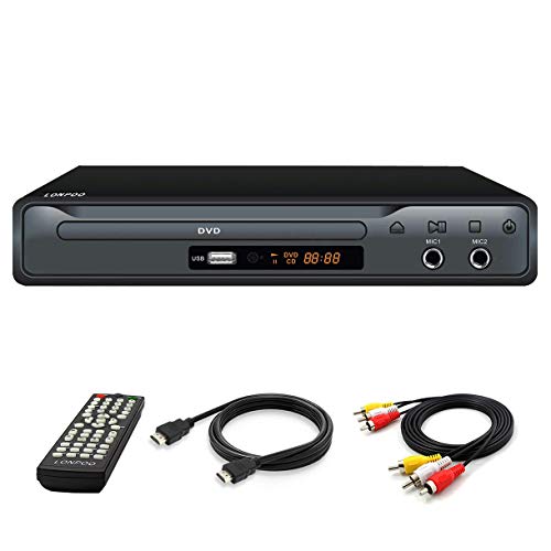 Lettore DVD per TV, LP-077 Lettore CD DVD con Uscita Scart e Uscita HDMI e AV, Porta MIC, Ingresso USB, Design della custodia in metallo (Cavo HDMI e AV Incluso)