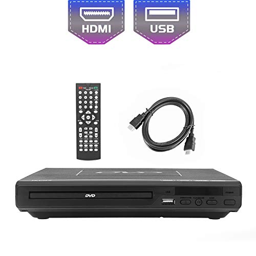 Lettori DVD per TV, DVD CD MP3 con presa USB, uscita HDMI e AV (cavo HDMI e AV incluso), Telecomando, per tutte le regioni, Spina europea,Nero