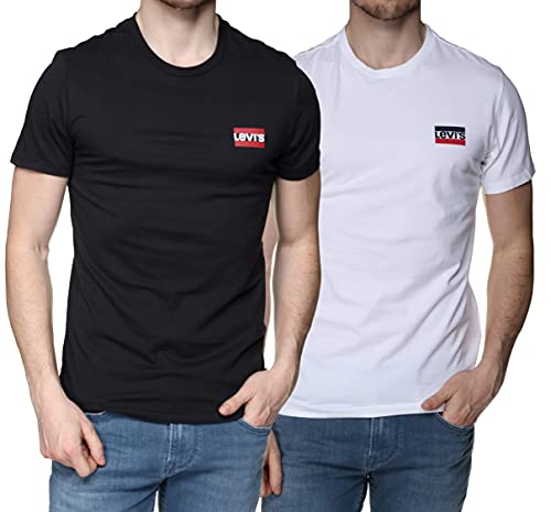 Levi S 2Pk Crewneck Graphic M T-Shirt, Medium, Pacco Da Due, Uomo, Nero e Bianco