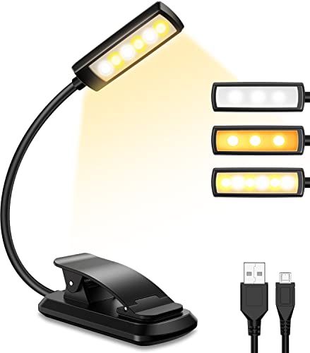 Luce da Lettura,Lampada da Lettura Ricaricabile USB Clip Con 3 Modalità per la Cura Degli Occhi per E-Reader, Studio, Letto, Viaggi, Tablet