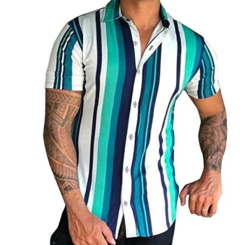 Maglietta Compressione Sport Camicie da Uomo Stampate a Righe Casual a Maniche Corte Primavera Estate Camicie da Camicetta alla Moda