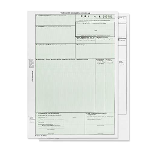 mashpaper EUR.1 EUR1 - Certificato di circolazione delle merci, formulari, stampante laser Quantità a scelta 10, 50 o 100 pezzi