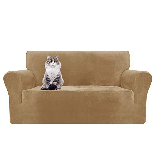 MAXIJIN Copridivano in velluto spesso Copridivano per divano a 2 posti Super elasticizzato per soggiorno Cani Gatto Pet Peluche Coprisedile Divano Coprivaso (2 posto, Cammello)