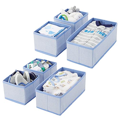 mDesign Set da 6 Organizer in stoffa – Contenitore portaoggetti in fibra sintetica per calze, biancheria, leggins, ecc. – Versatili box per cassetti per camera da letto – blu