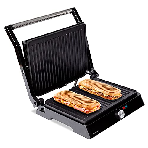 Mellerware - Griglia elettrica portatile Hotty! | 2200 W | Antiaderente | 3 in 1 (Fornello, Piastra, Barbecue) | Toast professionale | Bistecchiera | Apertura 180 gradi | 29 × 46 cm | Acciaio Inox
