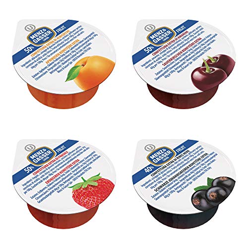 Menz&Gasser Confettura Extra Assortita Albicocca, Ciliegia, Fragola e Pesca, con Frutta di Alta Qualità, 100 porzioni x 25 g