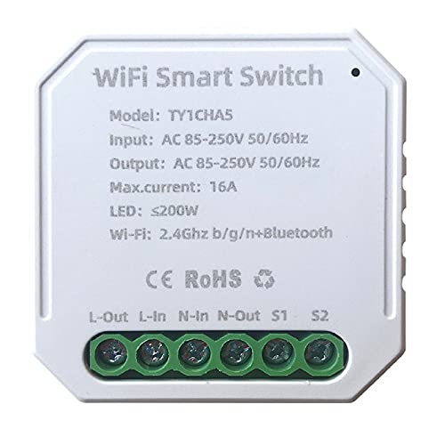 MHCOZY Interruttore WiFi Wireless Relè Modul,DIY Smart Home Switch con app Tuya Smart Life Telecomando Bluetooth Compatibile con Alexa Google Home,1 2 vie 16A