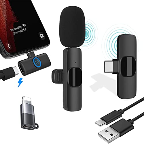 Microfono Lavalier wireless per iPhone e porta di tipo C, microfono Bluetooth wireless plug-play per YouTube, TikTok, Facebook Live Stream, riduzione del rumore Auto-Sync