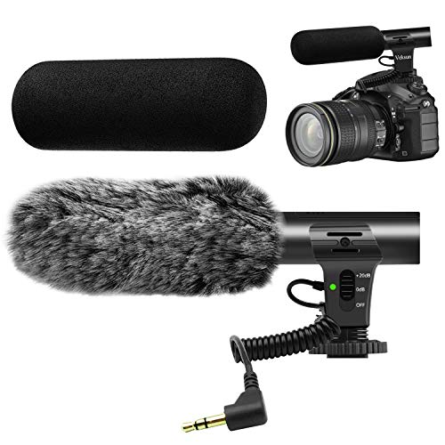 Microfono per fotocamera, M-1 Video Microfono per DSLR Intervista Shotgun Mic per Canon Nikon Sony Fuji Videomic con parabrezza 3,5 mm Jack