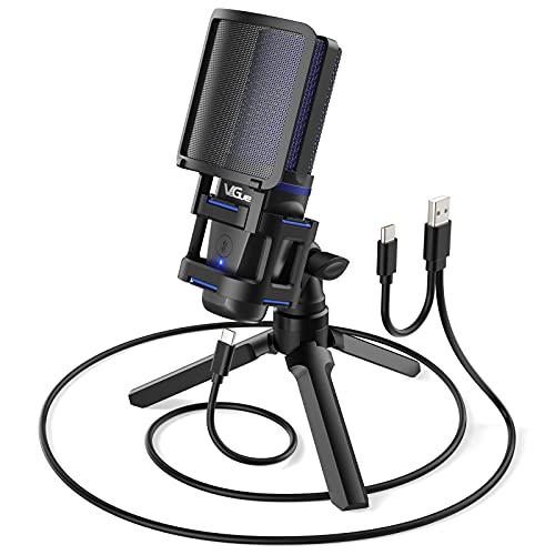 Microfono USB，VeGue Microfono a Condensatore Microfono per PC con Treppiede per Podcasting, Streaming, Registrazione Vocale, Youtube, Zoom e Chiamate Skype，VM30 Blu