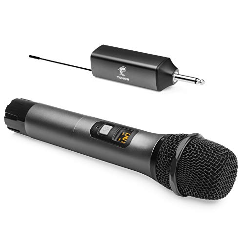Microfono wireless, TONOR UHF sistema microfonico portatile in metallo cordless con ricevitore ricaricabile, uscita 1 4  per amplificatore, sistema PA, macchina da karaoke cantante, 60m (TW-620)