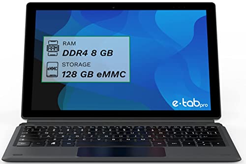 Microtech e-tab Pro 4+, Tablet Aggiornabile a Windows 11 con Tastiera, 10 pollici, Wifi, Display FHD, Processore Intel Celeron N4020, Tablet 8GB RAM, Storage 128GB eMMC + 128GB Espandibile con MicroSD