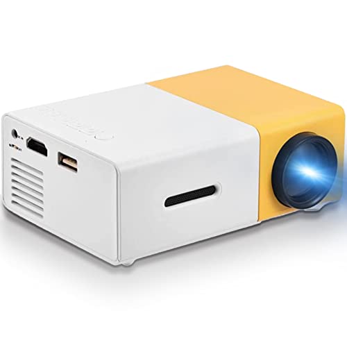 Mini proiettore, proiettore LED portatile HD HDMI Multimedia Player Home Theater Cinema Proiettore compatibile con AV USB HDMI scheda di memoria(Spina UE bianco giallo)
