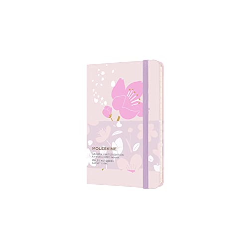 Moleskine Taccuino Sakura con Fiori di Ciliegio - Notebook, Pagine a Righe e Copertina Rigida in Tessuto, Pocket 9 x 14 cm, 192 Pagine, Rosa