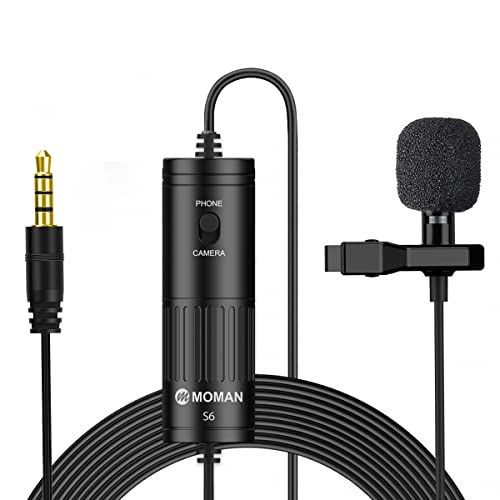 Moman Lav S6 Microfono-Lavalier-Microfono-a-Clip Condensatore Omnidirezionale 6 Metri   19,7 Piedi, Compatibile per Fotocamere, Cellulari, Videocamere, Registratori Audio, Mixer e Computer