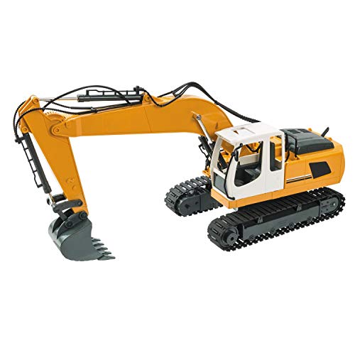 Mondo Motors-Excavator RC-Escavatore giocattolo di Costruzione con braccio articolato Radiocomandato-2.4GHz radiocomando-Scala Funzione carico scarico-63508, Colore arancione nero, 1:16, 63508