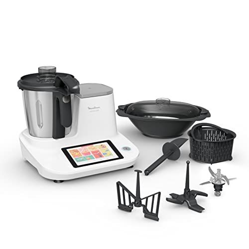 Moulinex HF506111 Click & Cook Robot da Cucina Multifunzione, 1400 W, 3.6L, da 30 a 120 °C, Schermo Touch, 32 Funzioni, 10 Programmi Automatici, Modalità Manuale, 7 Accessori Inclusi, con 600 Ricette