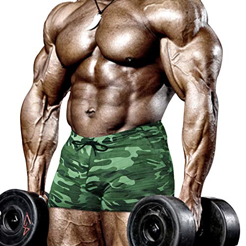 Muscle Alive Uomo Stretto Bodybuilding Allenarsi 4 Pollici Pantaloncini Fitness Palestra Esercizio Sportivo Verde Camo XL