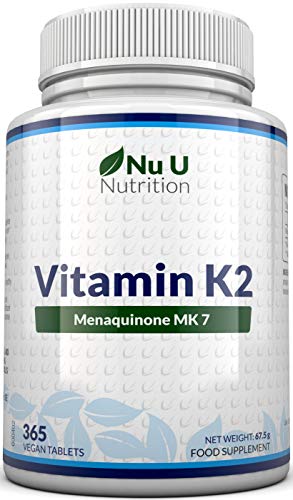 Vitamina K2 MK 7 200µg | 365 Compresse Vegetariane e Vegane | Scorta Per 1 Anno di Vitamina K2 Menachinone MK7 Nu U Nutrition