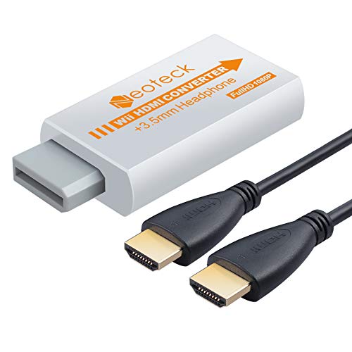 Neoteck 1080P Convertitore Wii a HDMI Mini Convertitore HD HDTV + 3.5mm Jack con un Cavo HDMI da 1M Supporta Formato NTSC PAL per Smart TV HDTV - Bianco