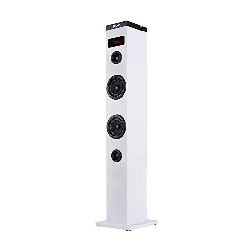 NGS SKY CHARM WHITE - Altoparlante a Torre Bluetooth 50W con Telecomando, Ingresso Ottico, USB, Radio FM e AUX IN (Colore Bianco)