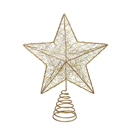 NICEXMAS Christmas Tree LED Stella per Albero di Natale a Batteria Treetop Decorazione (Oro)