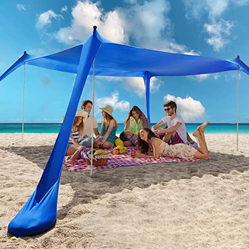 Nictemaw Tenda da Spiaggia Tents Pop-up Parasole Portatile in lycra, Portatile per Campeggio, Spiaggia, Nave, Picnic (210m x210cm, 4 Poli) Blu Scuro