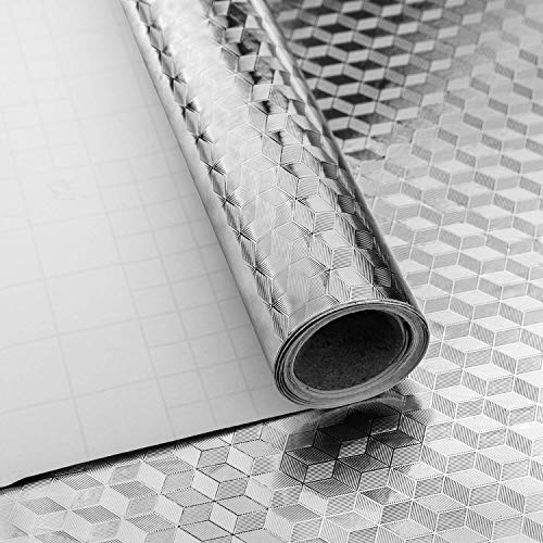 Niviy Autoadesivi Carta da Parati del Foglio di Alluminio Impermeabili stagnola dargento Adesivi Adesivo parete murali per Cucina Armadio armadietti e cassetti (40 cm x 2 m)