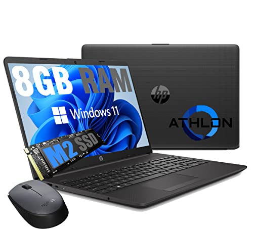 Notebook HP 255 G8 Pc portatile,Display HD 15.6 ,Cpu Amd Athlon,fino a 2,60 GHz,Ram 8 GB DDR4 ,SSD M.2 Nvme 256 Gb, Bluetooth, WIFI,Porta Lan RJ-45,Windows 11 Pro Pronto All uso + Mouse Wifi Logitech