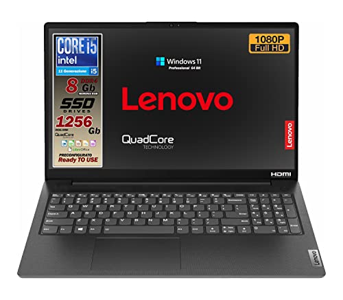 Notebook Lenovo, Cpu Intel i5 di 11 Gen. 4 Core, Ram 8 Gb DDR4, SSHD 1256 Gb, Display full HD da 15,6 , web cam, 3 usb di cui 1 Type-c, hdmi, bt, Win 11 Pro, Pronto all uso, Garanzia Italia