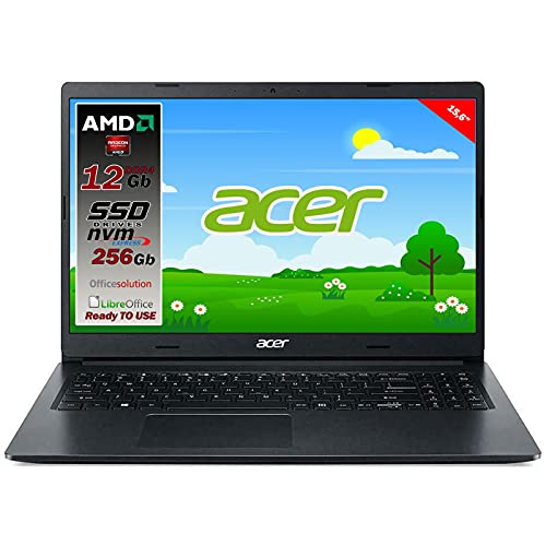 Notebook portatile Acer Slim Amd A4 3020 di ultima generazione, Ram 16GB, SSD PCIe NVMe 256GB, Display 15.6  HD Led, Svga AMD Radeon R3, 3 usb, wi-fi, hdmi, bt, win 10 pro, pronto all uso, gar.Italia